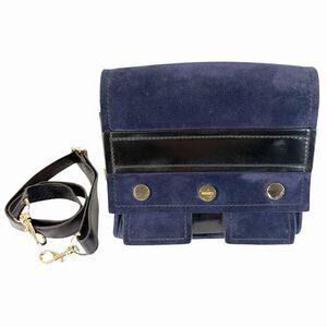 Kenzo Rare Bike Collection Sling Shoulder Bag Suede Patent Leather Navy Blue